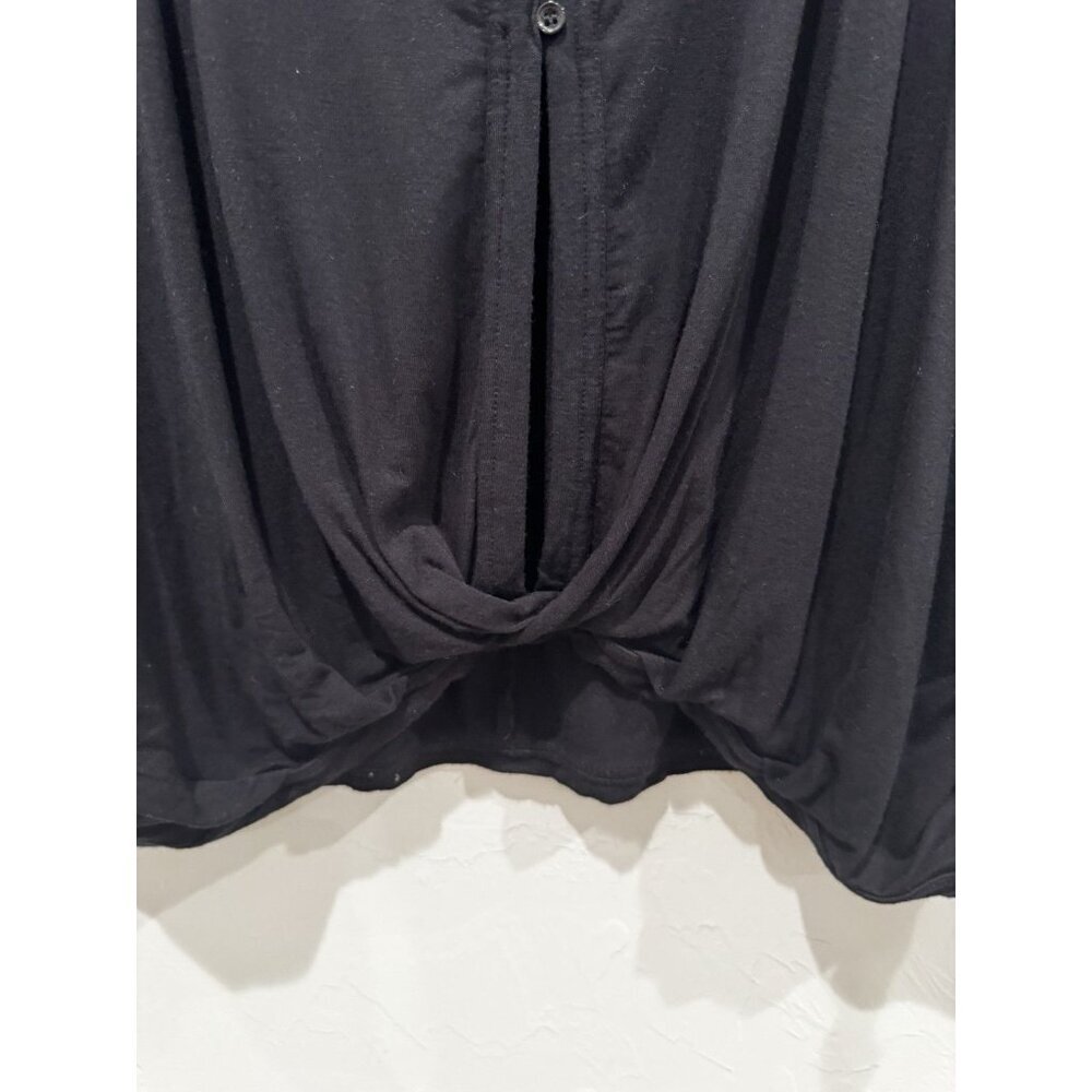 Free People Women’s Top Small ‘Keepin On Tie’ Sleeve Tee Black Button Front Boho - Picture 7 of 10